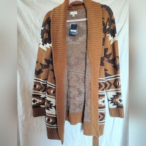 Lucky Brand Brown & Cream Aztec Open-Front Cardigan